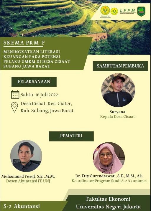 Skema PKM-F "Meningkatkan Literasi Keuangan pada Potensi Pelaku UMKM di Desa Cisaat Subang Jawa Barat"